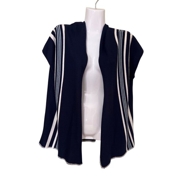 Marine Layer Navy & White Striped Open Front Knit Poncho One Size Nautical Beach - Picture 1 of 10